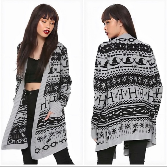 Hot Topic Sweaters - Hot Topic Harry Potter Fair Isle Gray Black Open Cardigan Medium